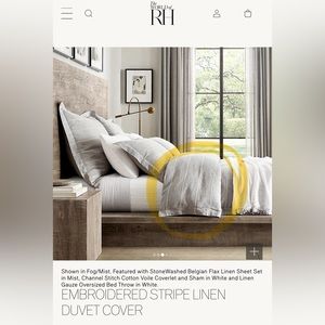 RH Restoration Hardware KING DUVET- Embroidered Stripe in FOG/ MIST